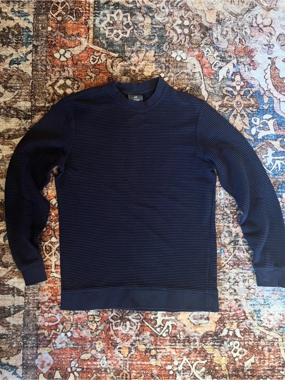 H&M Men's Navy Ribbed Crewneck Sweater